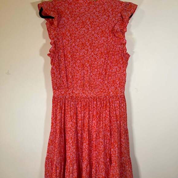 Rachel Zoe Dress Womens 12 Pink Orange Floral Tiered Faux Wrap Ruffle - Picture 2 of 3